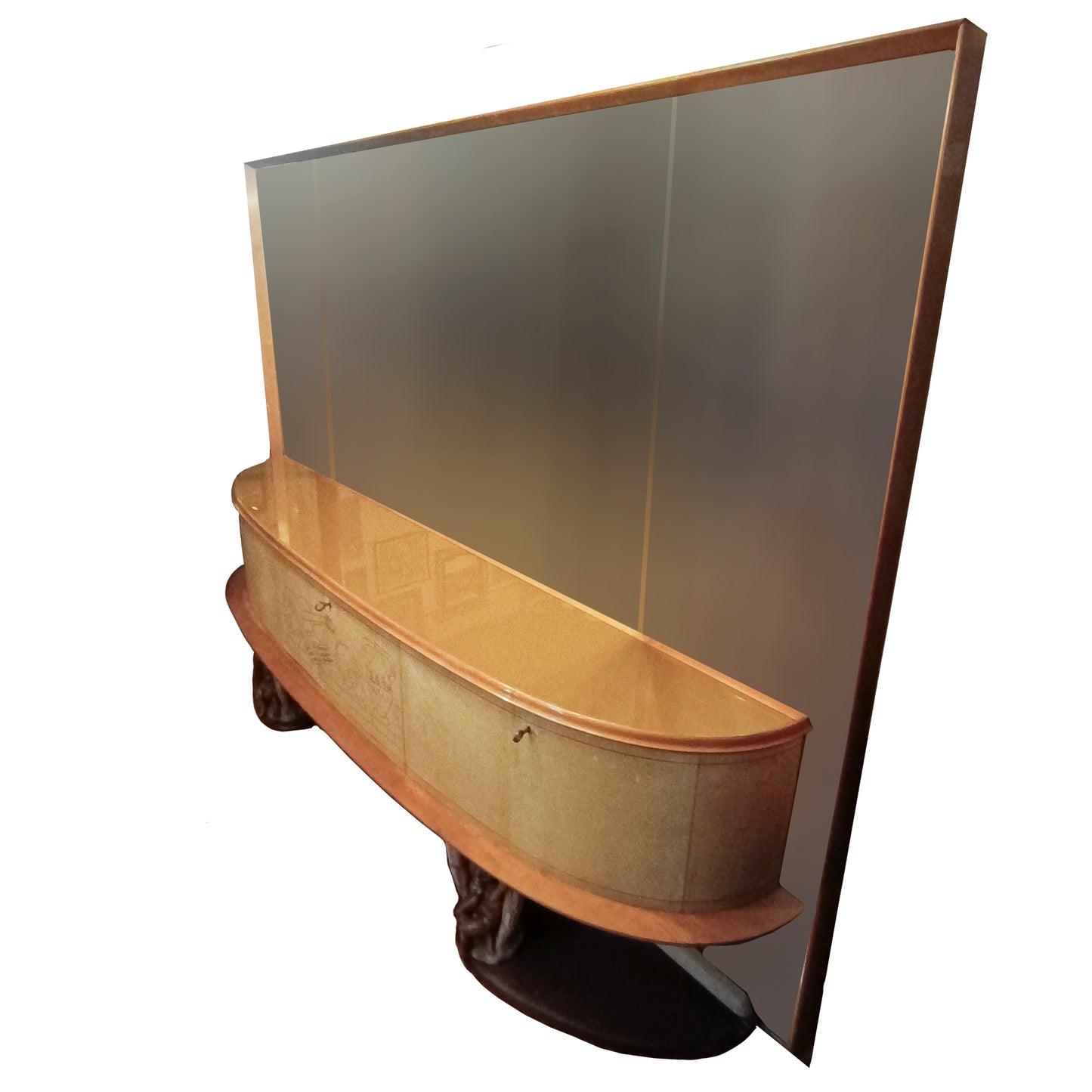 credenza in pergamena con grande specchio artigiani canturini