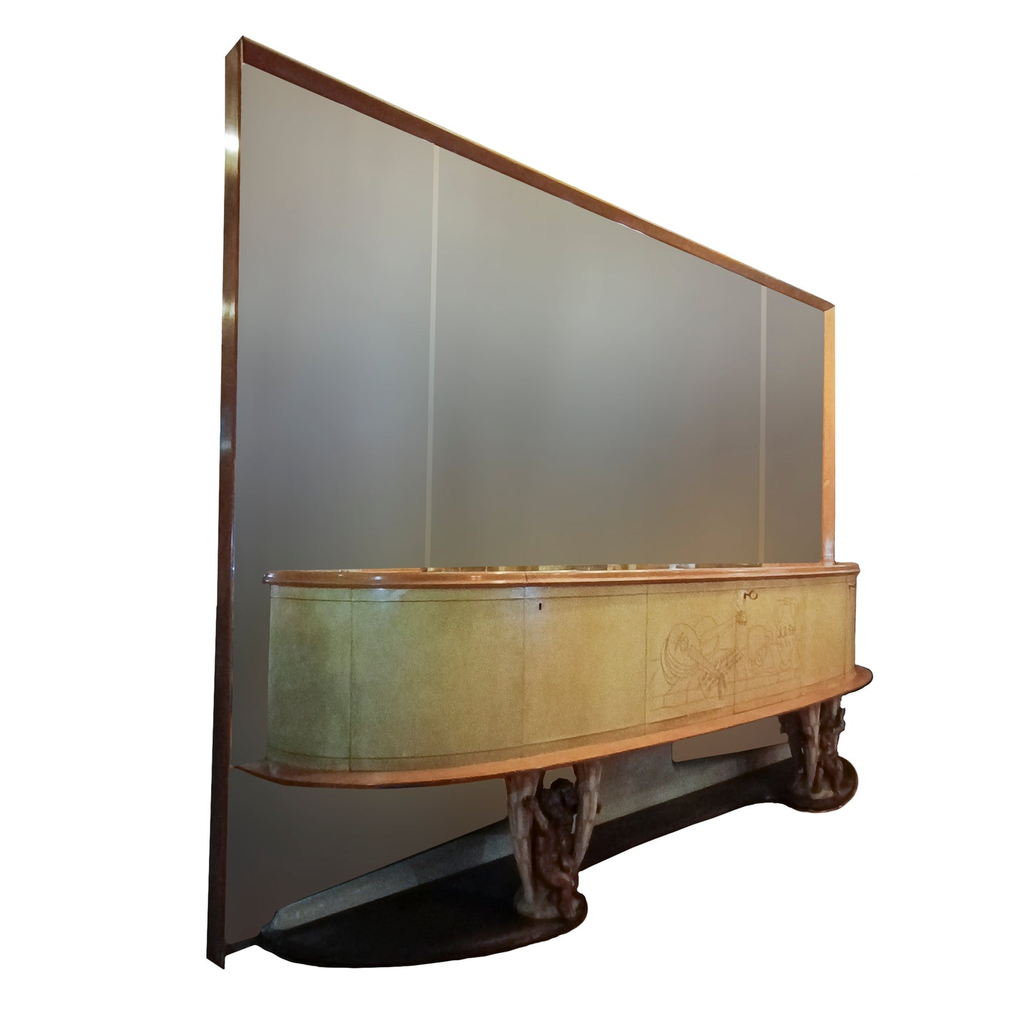 credenza in pergamena con grande specchio artigiani canturini