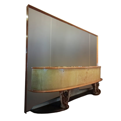 credenza in pergamena con grande specchio artigiani canturini