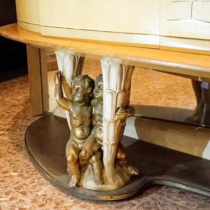 credenza in pergamena con grande specchio artigiani canturini