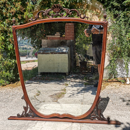 Specchio specchiera in legno mossa e  intagliata Italia  1950