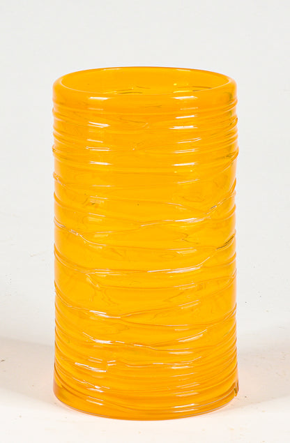 vaso in vetro giallo murano con decori  italia 1970