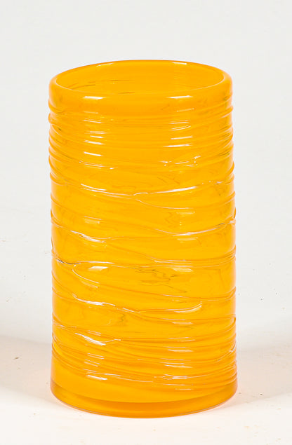 vaso in vetro giallo murano con decori  italia 1970