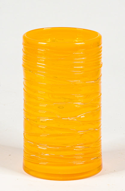 vaso in vetro giallo murano con decori  italia 1970