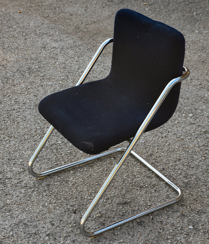 Coppia sedie design vintage tessuto velluto blu e struttura in acciaio Italia  1960