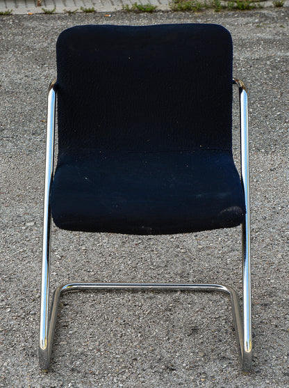 Coppia sedie design vintage tessuto velluto blu e struttura in acciaio Italia  1960