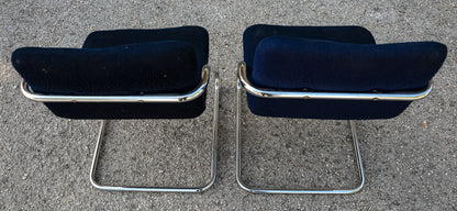 Coppia sedie design vintage tessuto velluto blu e struttura in acciaio Italia  1960