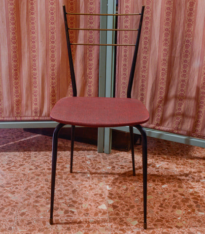 SEDIA DA CUCINA IN METALLO CON SEDUTA IN VILPELLE ITALIA 1960
