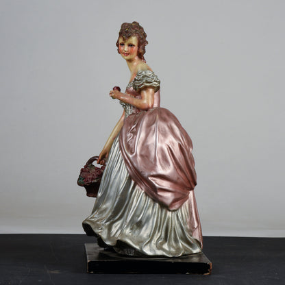 scultura Cacciapuoti donna ragazza con cestino di fiori dama ceramica