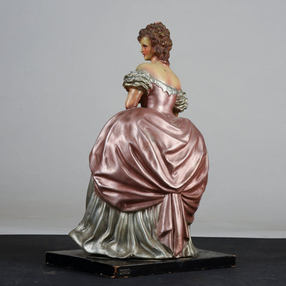 scultura Cacciapuoti donna ragazza con cestino di fiori dama ceramica