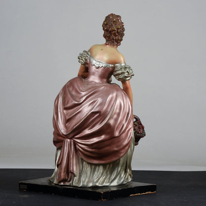 scultura Cacciapuoti donna ragazza con cestino di fiori dama ceramica