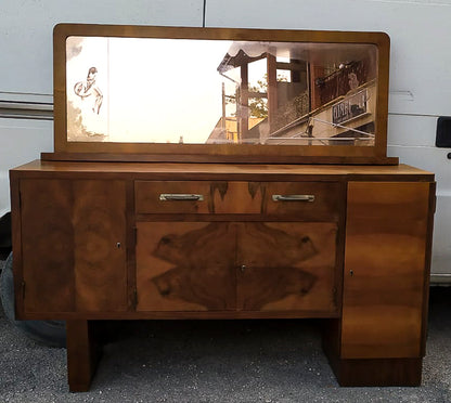 Credenza con specchiera  impellicciata in noce design Italiano Art Decò