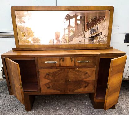 Credenza con specchiera  impellicciata in noce design Italiano Art Decò