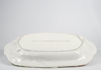 Grande vassoio piatto in ceramica con raffigurata a rilievo verdura e cacciagione  firmato italy