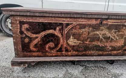 Cassa antica in legno massello con fronte dipinto  epoca 800