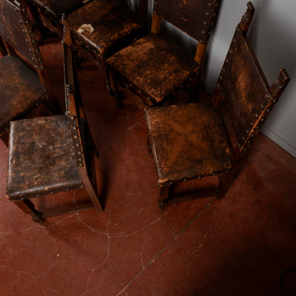 Set 8 sedie a rocchetto stile rinascimentali a cartella da restaurare
