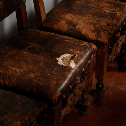 Set 8 sedie a rocchetto stile rinascimentali a cartella da restaurare