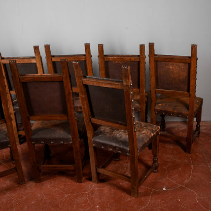 Set 8 sedie a rocchetto stile rinascimentali a cartella da restaurare