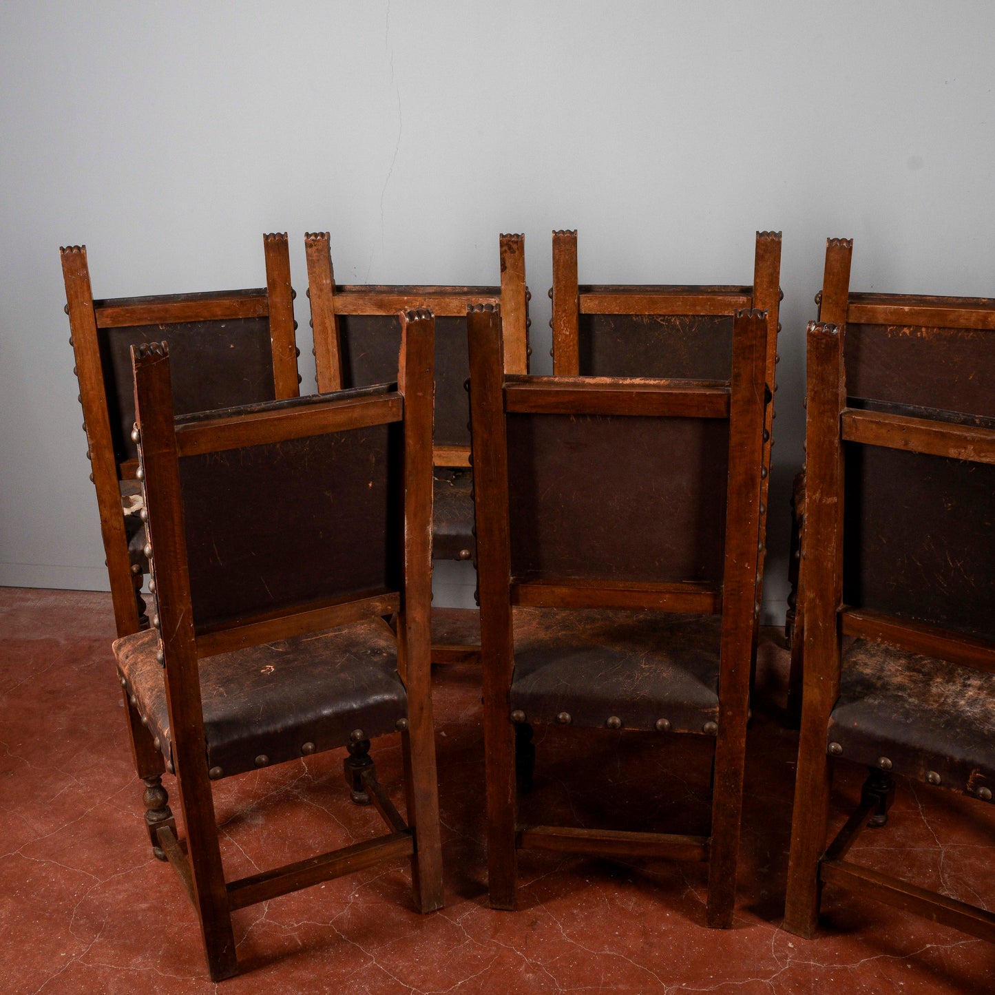 Set 8 sedie a rocchetto stile rinascimentali a cartella da restaurare