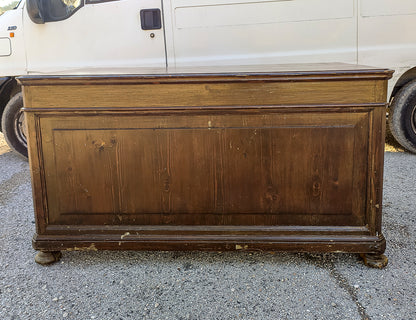 Scrivania a cattedra con 6 cassetti in legno massello di abete Italia fine 1800