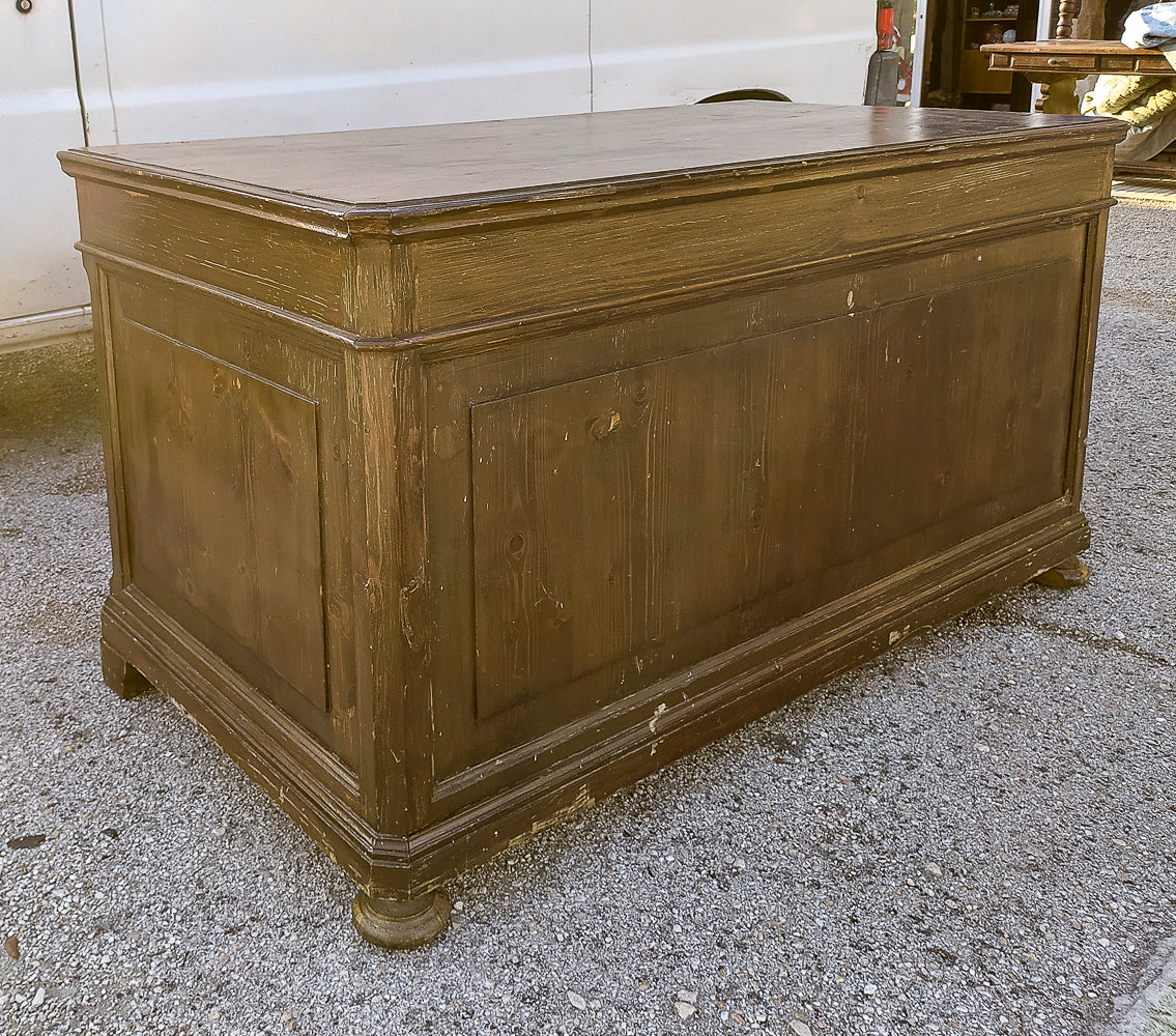 Scrivania a cattedra con 6 cassetti in legno massello di abete Italia fine 1800