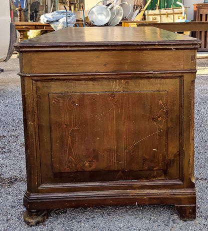 Scrivania a cattedra con 6 cassetti in legno massello di abete Italia fine 1800