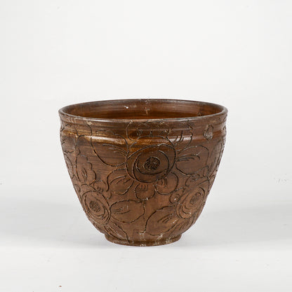 Vaso cash pot in terracotta con decori floreali epoca 1950 .
