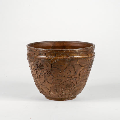Vaso cash pot in terracotta con decori floreali epoca 1950 .