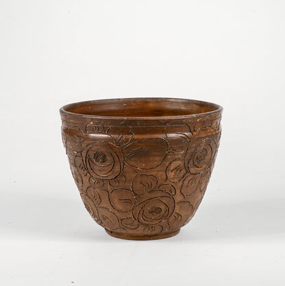 Vaso cash pot in terracotta con decori floreali epoca 1950 .