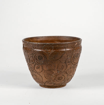 Vaso cash pot in terracotta con decori floreali epoca 1950 .