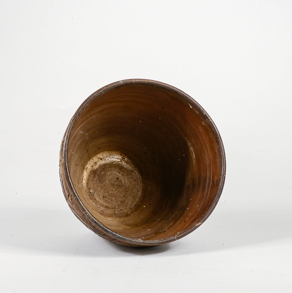 Vaso cash pot in terracotta con decori floreali epoca 1950 .