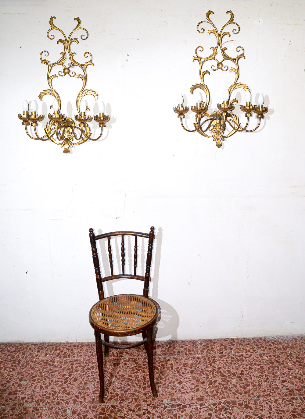 lampada applique in ferro battuto decorato dorato a 5 luci stile Banci Firenze