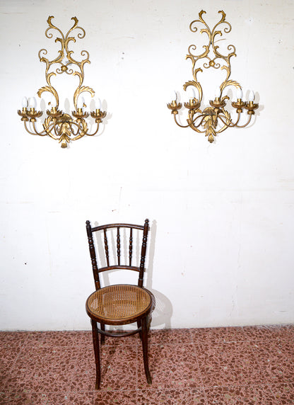 lampada applique in ferro battuto decorato dorato a 5 luci stile Banci Firenze