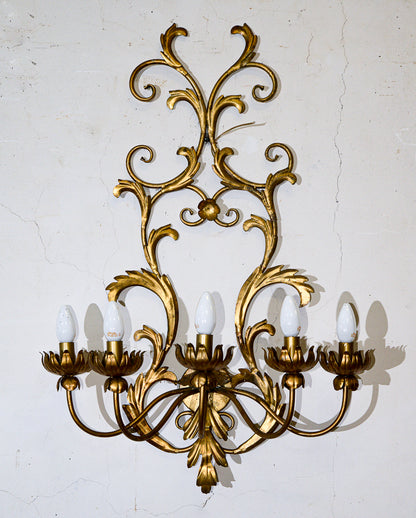 lampada applique in ferro battuto decorato dorato a 5 luci stile Banci Firenze