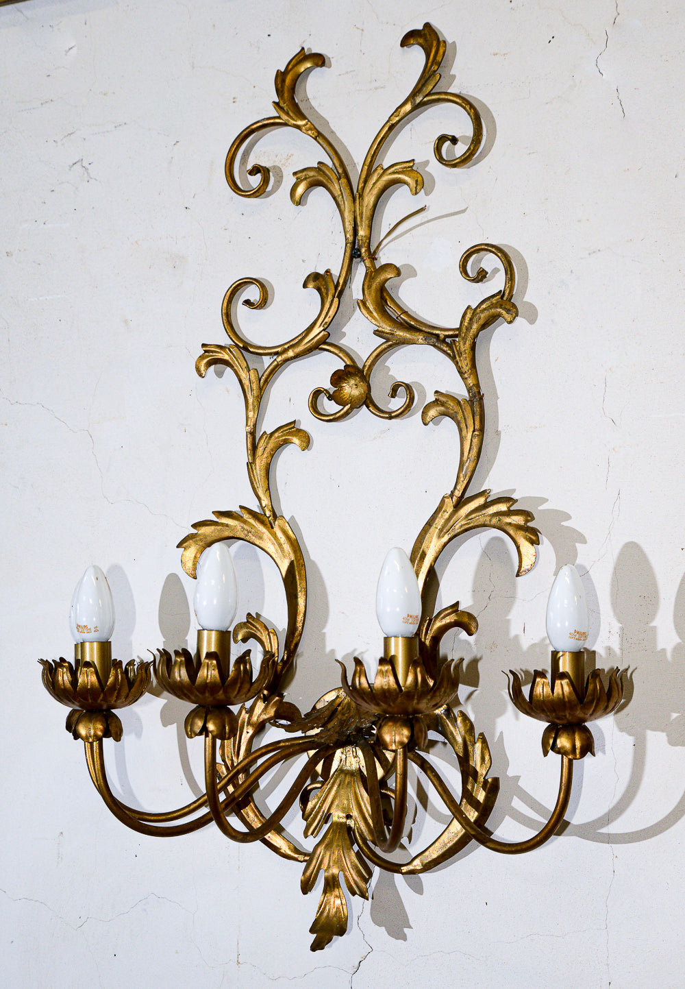 lampada applique in ferro battuto decorato dorato a 5 luci stile Banci Firenze