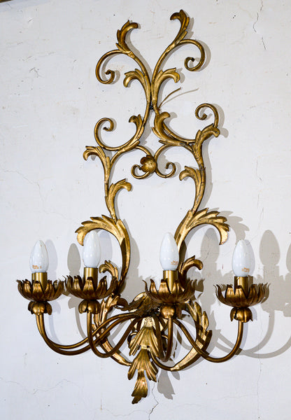 lampada applique in ferro battuto decorato dorato a 5 luci stile Banci Firenze