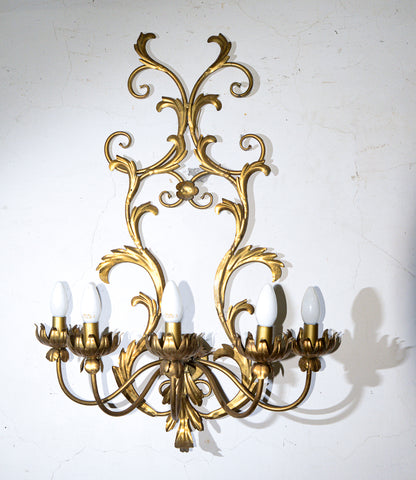 lampada applique in ferro battuto decorato dorato a 5 luci stile Banci Firenze