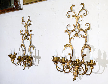 lampada applique in ferro battuto decorato dorato a 5 luci stile Banci Firenze