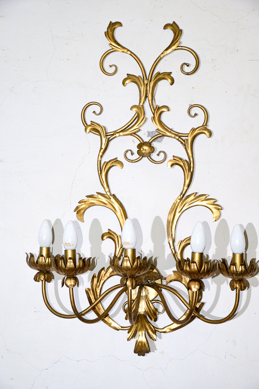 lampada applique in ferro battuto decorato dorato a 5 luci stile Banci Firenze