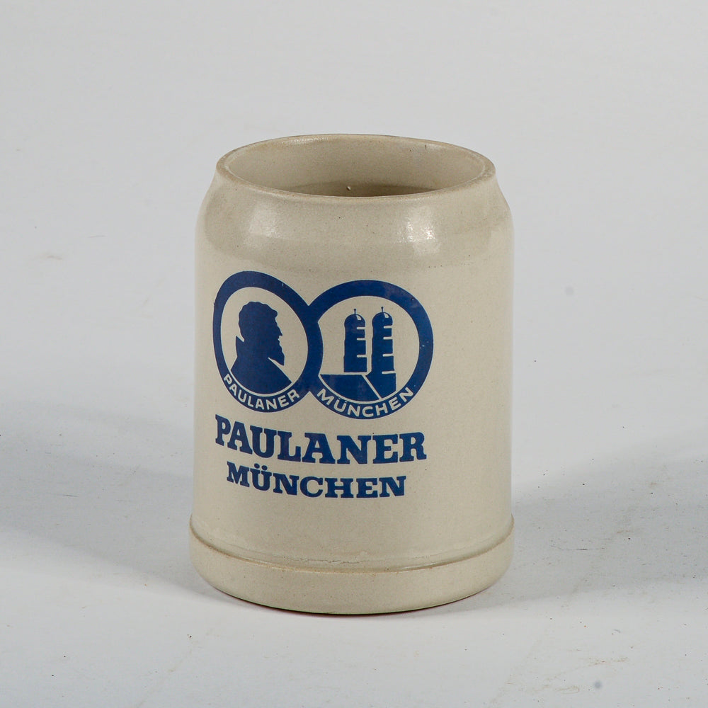 boccale birra in terracotta pubblicita pubblicitario ditta paulaner Munchen firmato made in west germany