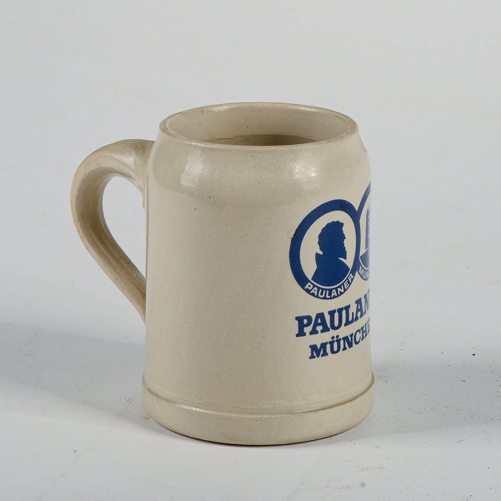 boccale birra in terracotta pubblicita pubblicitario ditta paulaner Munchen firmato made in west germany