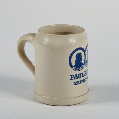 boccale birra in terracotta pubblicita pubblicitario ditta paulaner Munchen firmato made in west germany