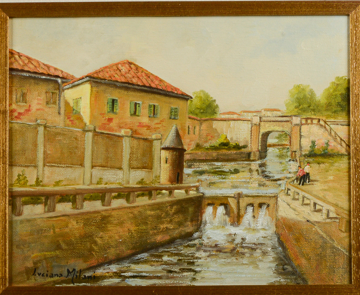 Quardo olio su tela paesaggio milanese firmato Luciano Milani
