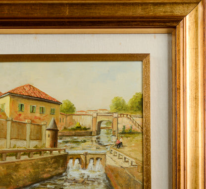 Quardo olio su tela paesaggio milanese firmato Luciano Milani