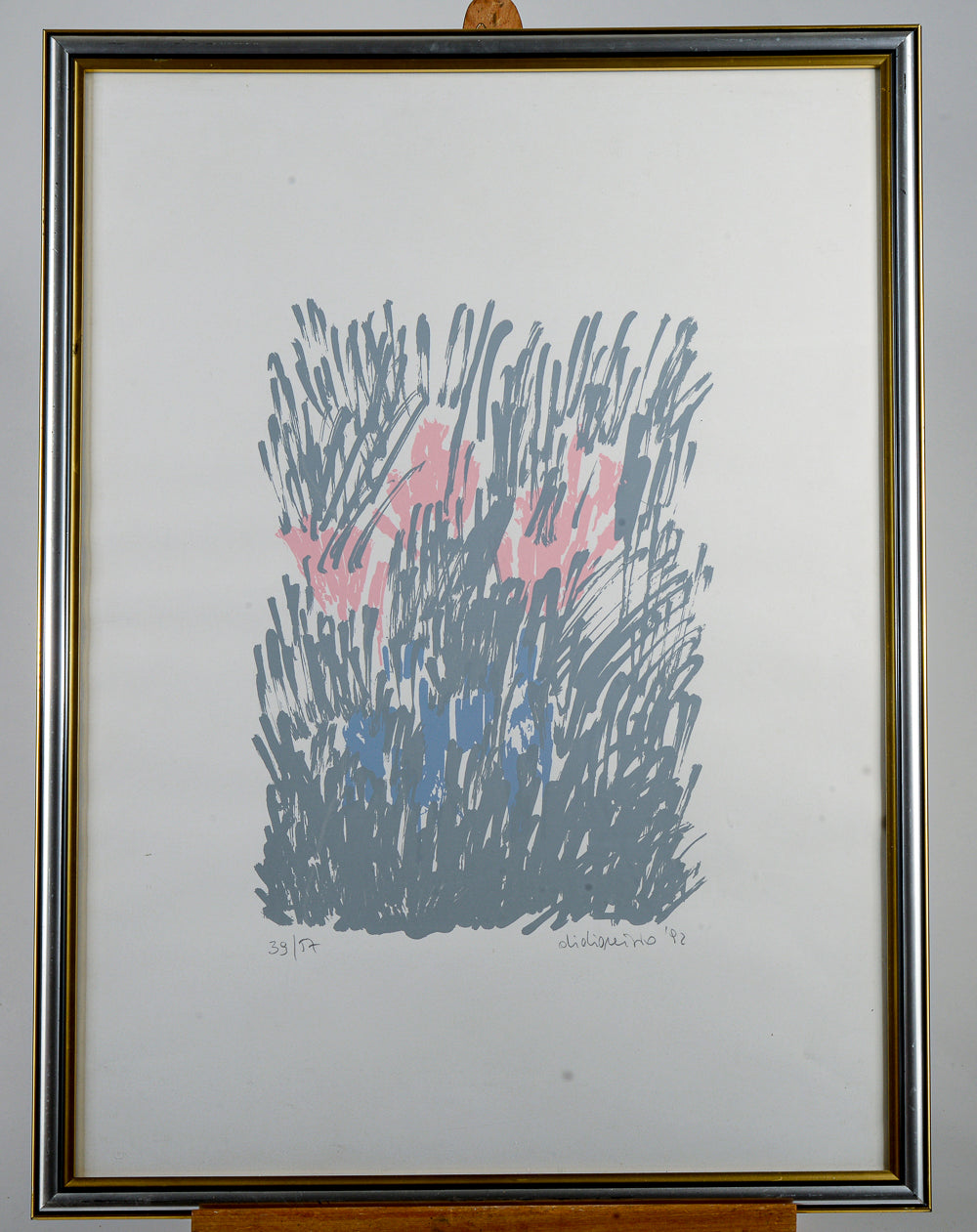 Quadro stampa fiori rosa firmato e datato 1992