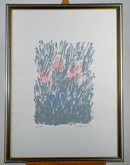 Quadro stampa fiori rosa firmato e datato 1992