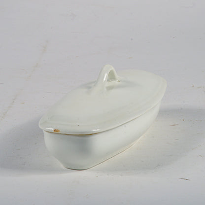 scatola ceramica firmata ginori corta posate bianca con coperchio