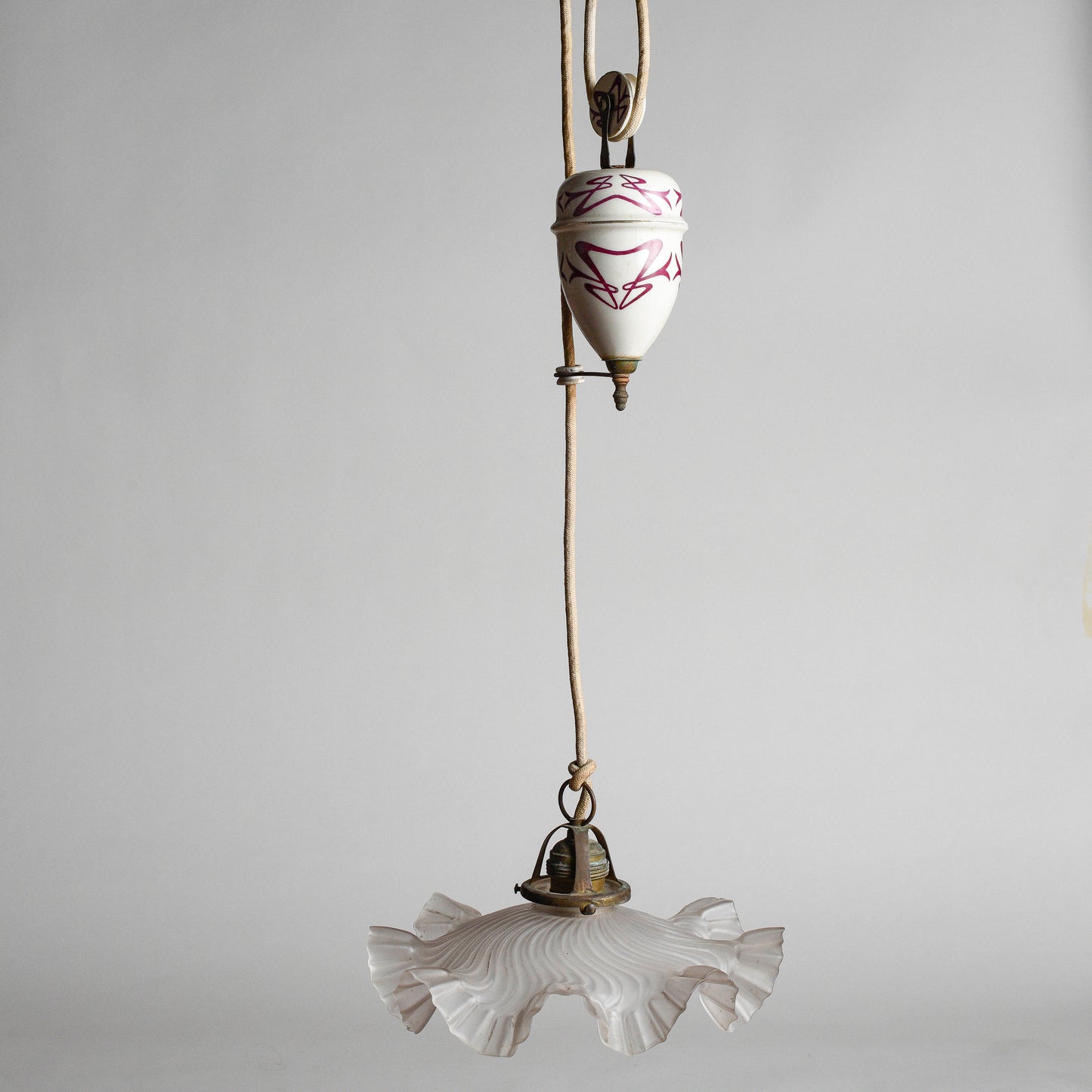 Lampadario liberty sali scendi in ceramica originale perfetto e funzionante epoca art nuveau