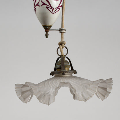 Lampadario liberty sali scendi in ceramica originale perfetto e funzionante epoca art nuveau