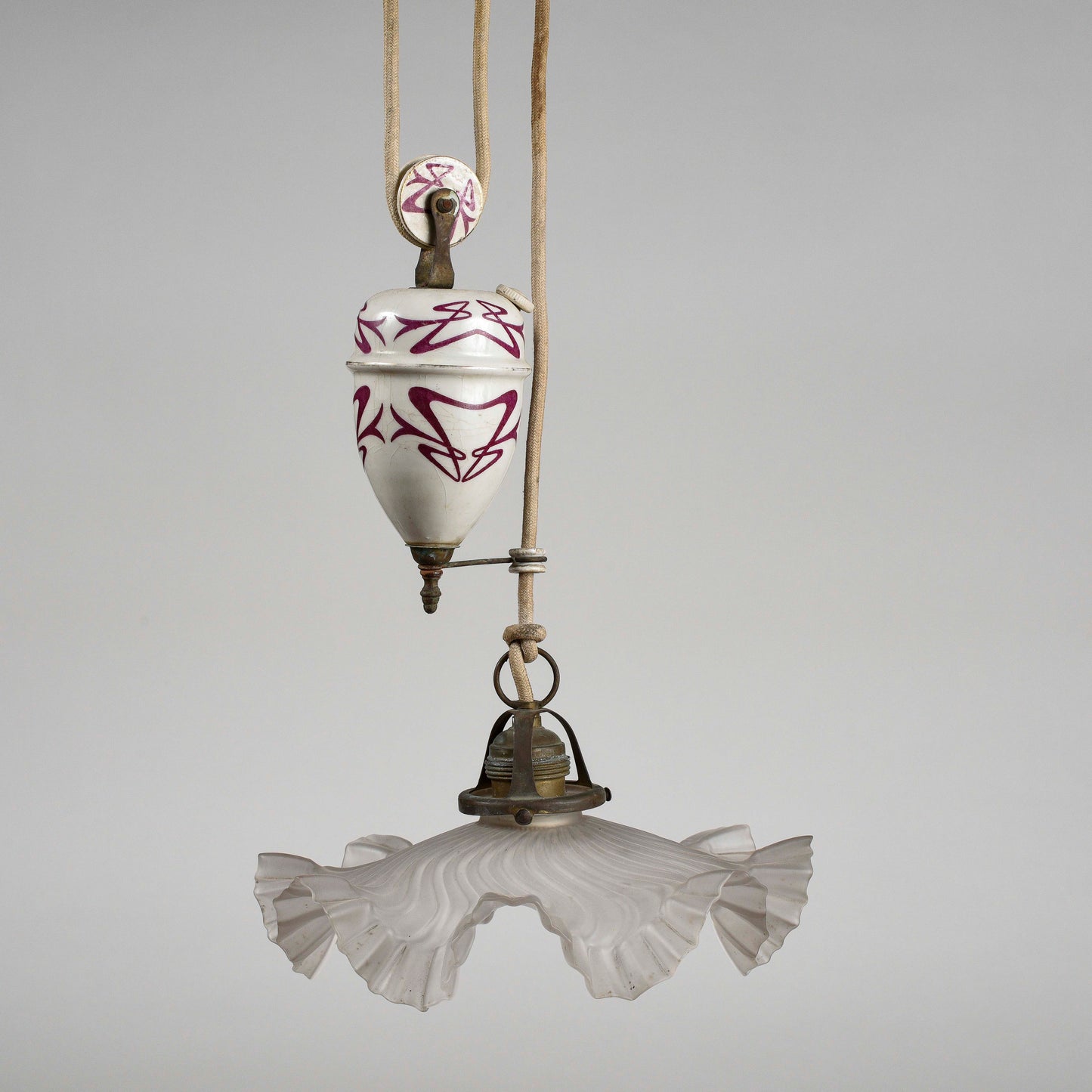 Lampadario liberty sali scendi in ceramica originale perfetto e funzionante epoca art nuveau